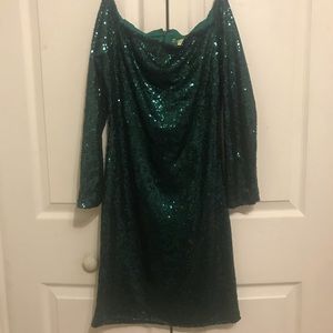 Sequin green off shoulder dress